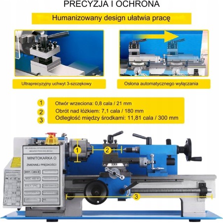 Mini-Drehmaschine für Metall und Holz, 400 W