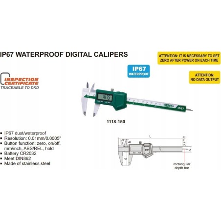 Insize Messschieber  200 digital   8 IP67 3V/ABS/SQ /Zert.
