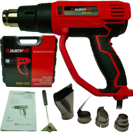 Heißluftgebläse von HurthAG – ELEKTRISCHES HEISSLUFTGEBLÄSE HURTHAG 2000 W, 600 °C – 3 BETRIEBSMODI + ZUBEHÖR + KOFFER