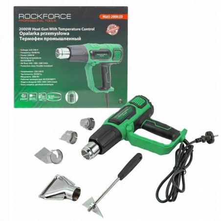 Elektrische Heißluftpistole mit Düsen (230 V, 50/60 Hz, 2000 W, 60/350/600 °C, 50/300/500 l/min)