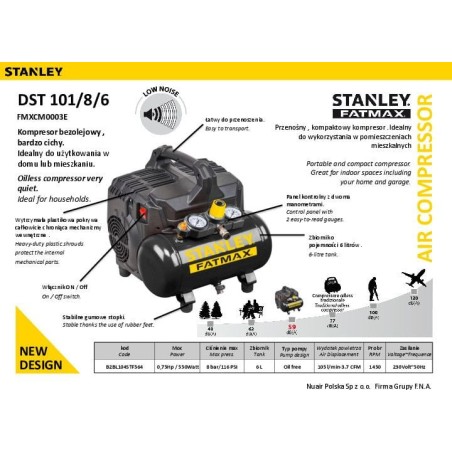 Kompressor Stanley DST 101/8/6, 8 bar, 6 l (B2BL104STF564)