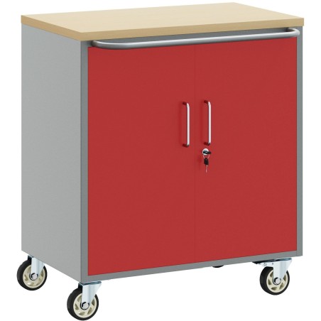 Werkzeugschrank auf Rollen mit Schloss, rot, 75 x 45 x 85 cm, aus Stahl