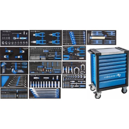 Werkzeugwagen von Högert Technik HOGERT WERKSTATT-SCHRANK mit 7 Schubladen und 346 Werkstücken