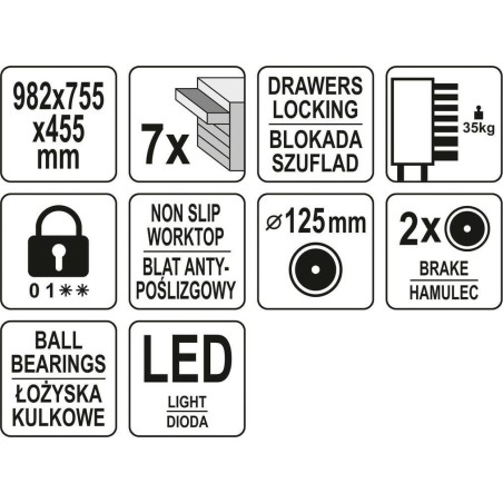 Yato Werkzeugwagen mit 7 Schubladen (YT-09004)