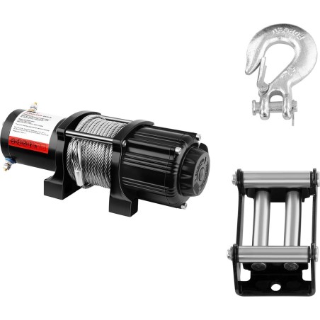 MSW Offroad-Seilwinde für das Auto, Seillänge 12,5 m, Zugkraft 2040 kg + Rollenführung Offroad-Seilwinde mit