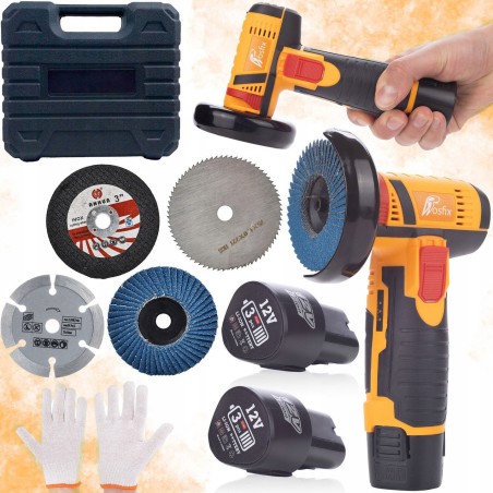 Rosfix Akku-Winkelschleifer 12 V, 3 Scheiben, Präzisionskoffer + Scheibe