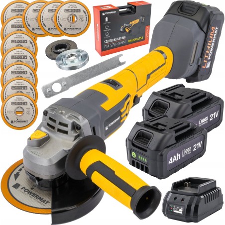 Bürstenloser Akku-Winkelschleifer, 2 x 4-Ah-Akku, 10 Scheiben