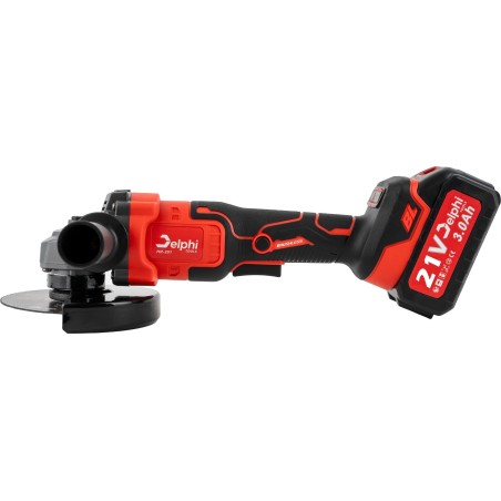 Schleifmaschine von Delphi Tools – bürstenloser Akku-Winkelschleifer mit Gummipolster, 2 Akkus