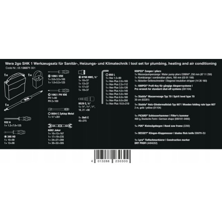 Wera-Werkzeugsatz Wera 2go SHK 1 für Sanitär-, Heizungs- und Klimatechnik, Werkzeugsatz (schwarz, 36-teilig)