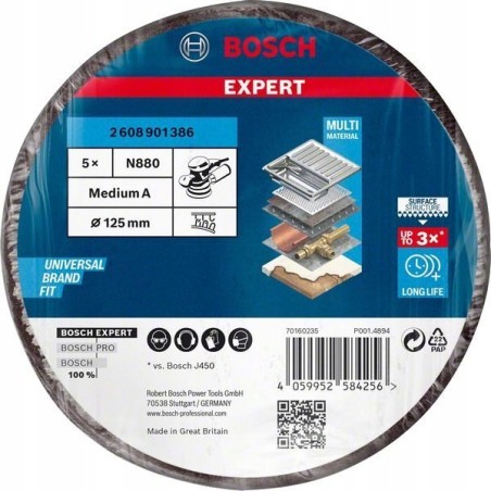 Bosch Expert Schleifscheibe N880 Medium S, 125 mm, Schleifblatt (schwarz, 5 Stück, für Exzenterschleifer)