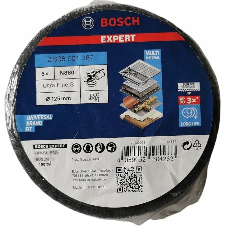Bosch Expert Schleifmaschine, Vlies-Schleifscheibe N880, ultrafein, 125 mm, Schleifblatt (grau, 5 Stück, für Exzenterschleifer)
