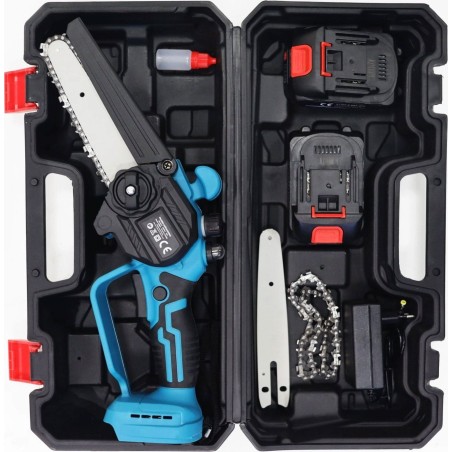 Akku-Kettensäge, Mini-Handkettensäge, bürstenloser Motor, 21 V + Koffer