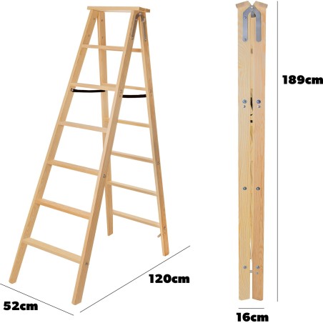 Kadax KADAX 7-stufige Holz-Klappleiter, doppelseitig, für Malerarbeiten, für den Hausgebrauch