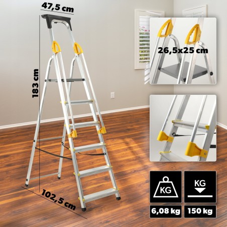 Kadax KADAX Haushaltsleiter mit 6 Sprossen und Handläufen, Tragkraft 150 kg