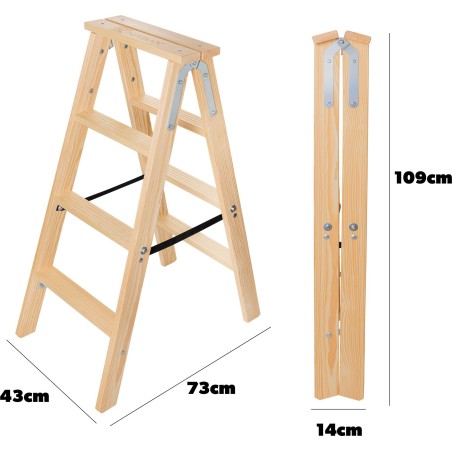 Kadax KADAX 4-stufige Holz-Klappleiter, doppelseitig, für Malerarbeiten, für den Hausgebrauch
