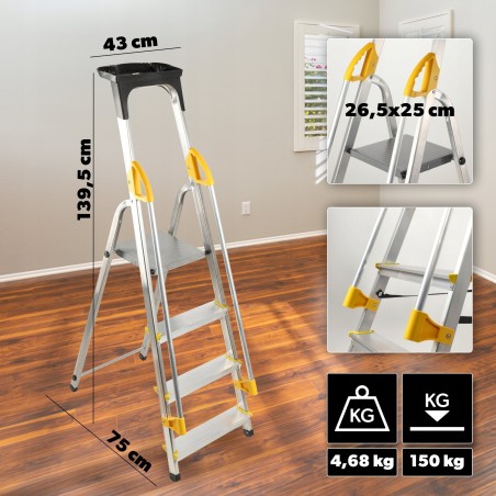 Kadax KADAX Haushaltsleiter, 4 Stufen, mit Handläufen, 150 kg