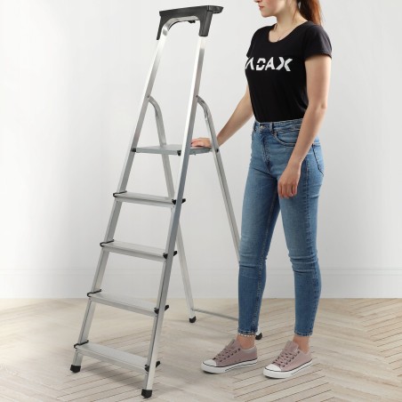 Kadax KADAX Aluminium-Haushaltsleiter mit 5 Sprossen + Haken