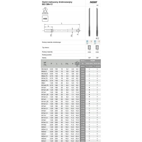 Fanar Gewindebohrer M20x1,5 NGMF (6H) HSS – F1-151001-0205