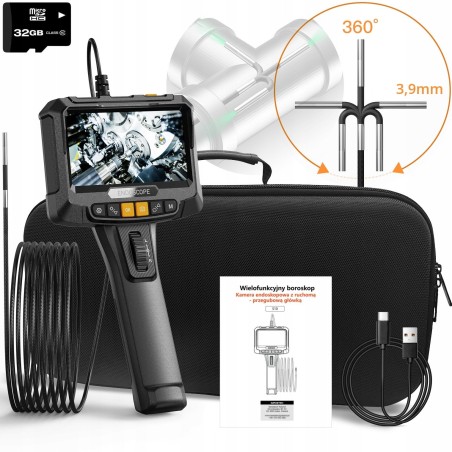 360°-Dreh-Inspektionsendoskop mit LED-Beleuchtung, 32-GB-SD-Karte, IP67-zertifiziert, 1 m Kabel, 3,9-mm-Kamera
