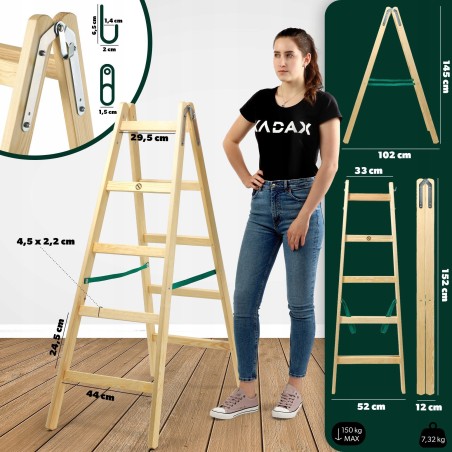 Kadax KADAX Holz-Klappleiter für Malerarbeiten 2x5