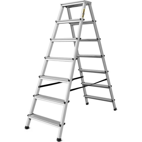 DRABEST Aluminiumleiter, beidseitig nutzbar, 7 Sprossen, Tragkraft: 125–150 kg (Tragkraft 125 kg)