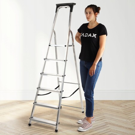 Kadax KADAX Aluminium-Haushaltsleiter, 6 Sprossen + Haken