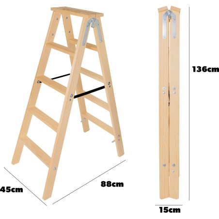 Kadax KADAX 5-stufige Holz-Klappleiter, doppelseitig, für Malerarbeiten, für den Hausgebrauch