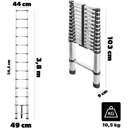 KADAX Aluminium-Teleskopleiter HOME 3,8 m, 13 Sprossen