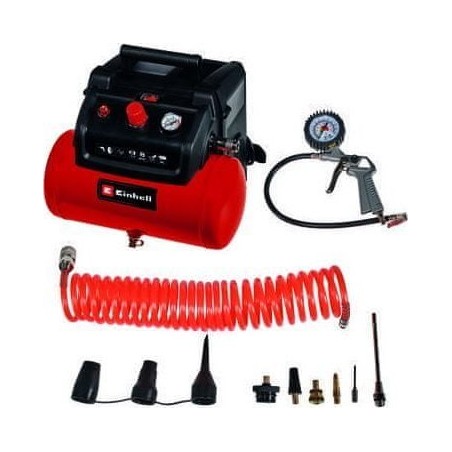Einhell-Kompressor TC-AC 190/6/8 OF Set (rot/schwarz, 1.200 Watt, Reifenfüller, Druckluftschlauch)