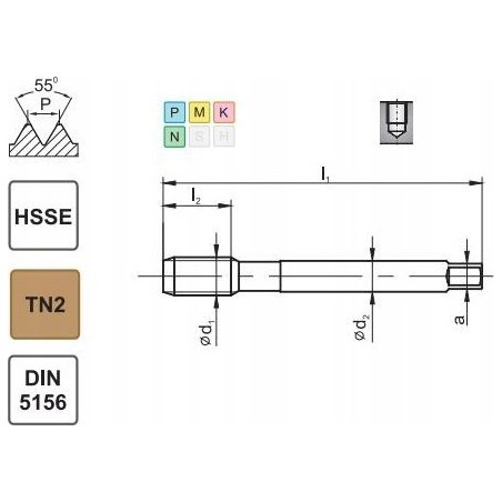 Fanar Gewindebohrer G 3/8" DIN-5156C R40 HSSE TIN 800X