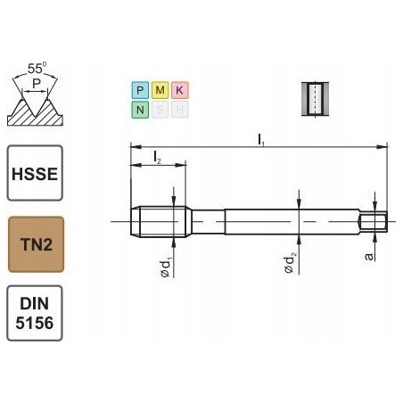 Fanar Gewindebohrer G 1/2" DIN-5156B HSSE TIN 800X
