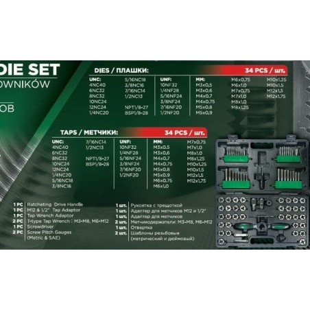 Gewindebohrer- und Gewindeschneidwerkzeug-Set, 76-teilig (M3–M12)