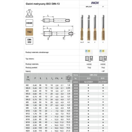 Fanar Gewindebohrer M16 NGMM/3-P DIN-352 (6HX) HSSE TIN INOX