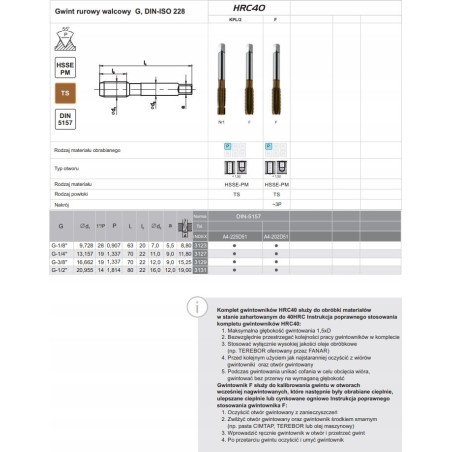 Fanar Gewindebohrer G 3/8" NGRA/2-P DIN-5157 (-X) HSSE-PM TICN HRC40 - A4-225D51-3129