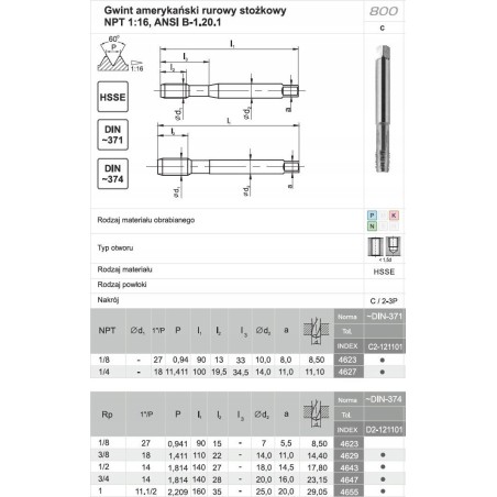 Fanar Gewindebohrer NPT 3/4"-14 DIN-374C HSSE 800