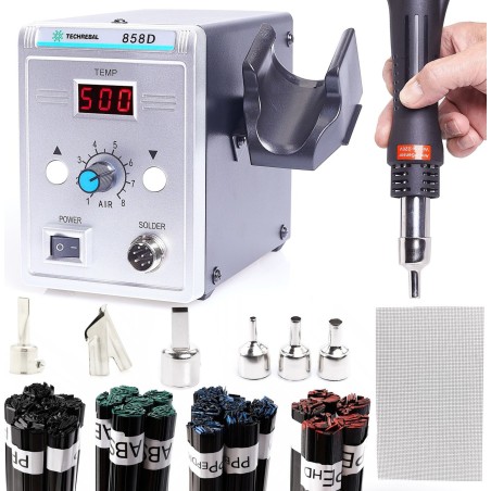 Kunststoffschweißgerät Lötstation 858D Set mit 7 Düsen, Klebstoff-Mix, Netz