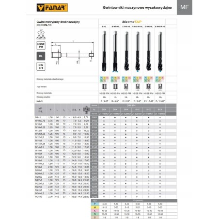 Fanar Gewindebohrer M10x1 DIN-374B (6H) HSSE-PM HL MASTERTAP