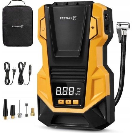 Feegar 12V/230V Autokompressor – tragbarer Kompressor für Reifen mit LED-Beleuchtung