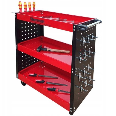 Werkstatt-Werkzeugwagen 3PA mit drei Ablagen und Sherman-Seitenwänden