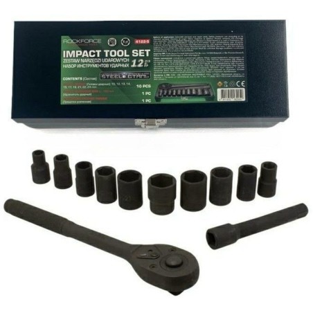 ROCKFORCE 12-teiliges Schlagschraubenschlüssel-Set, 1/2" Sechskant (10–24 mm)