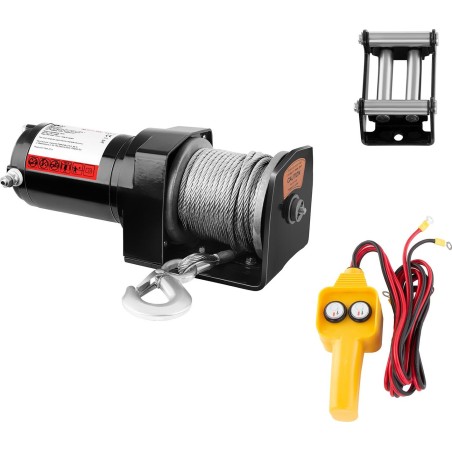 MSW Offroad-Seilwinde für das Auto, 15 m Seil, Zugkraft 907 kg + Fernbedienung Offroad-Seilwinde für das Auto