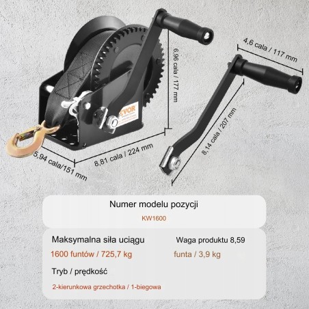 Handwinde mit Kurbel, 725 kg