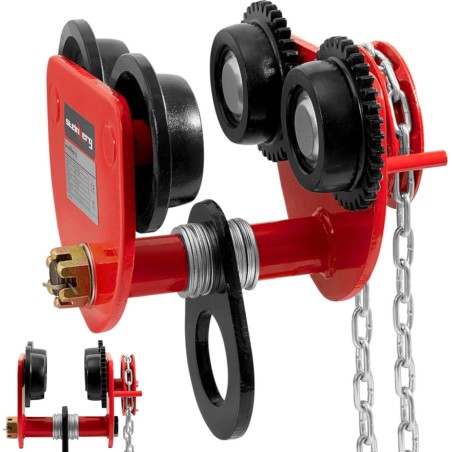 Steinberg Manuell betätigter, hängender Laufkatze für Traversenkrane mit Kette 90–130 mm, 3000 kg Manuell betätigter, hängender Laufkatze für Traversenkrane mit