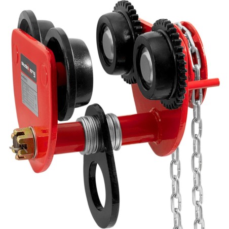 Steinberg Manuell betätigter, hängender Laufkatze für Traversenkrane mit Kette 90–130 mm, 3000 kg Manuell betätigter, hängender Laufkatze für Traversenkrane mit