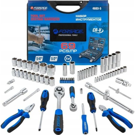 Forsage-Werkzeugsatz, 69-teilig, 1/4" und 1/2" (4–32 mm) (Sechskant)