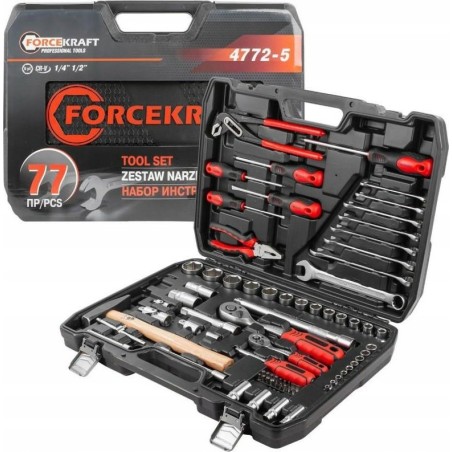 Forcekraft-Werkzeugsatz 1/4"- und 1/2"-Werkzeugsatz, 77-teilig (4–32 mm) (Sechskant)