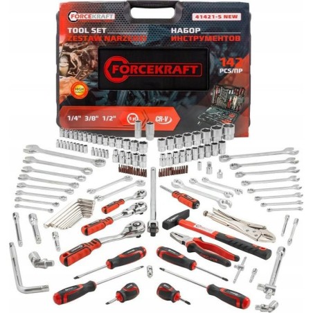 Forcekraft-Werkzeugsatz, 142-teilig, 1/4", 3/8", 1/2" (4–36 mm) (Sechskant)