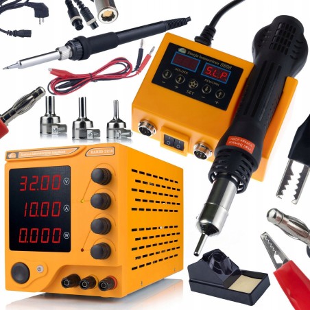 Rosfix Labornetzteil Rosfix AmpRush RARES-3210 32 V 10 A + 2-in-1-Lötstation (Heißluft und 900 M) Rosfix Orange Husky OH6