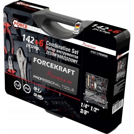 Forcekraft-Werkzeugsatz, 142 + 6-teilig, 1/4" & 3/8" & 1/2" (4–36 mm) (6- und 12-kant)