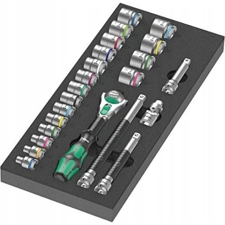 Werkzeugset Wera Wera 9721 Schaumstoff-Tray 8000 B Zyklop Ratschen-Set 3/8" Set 1, 23-teilig, Werkzeugset (schwarz/grau, Ratsche und Steckschlüsseleinsätze)